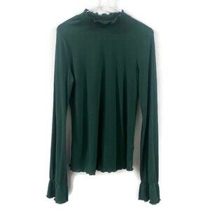 Intimately Free People Lightweight Ruffle Neck Top - Emerald Green L